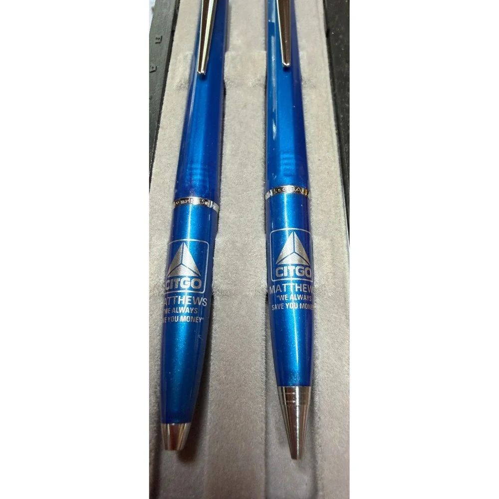 Vintage‎ Ballograf Epoca Citgo Matthews Pen and Pencil Set Made in Sweden Blue